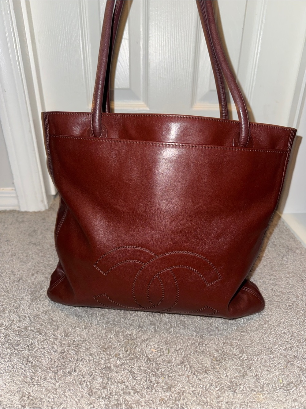 CHANEL Brown/Burgundy Leather Timeless Tote with Stitched CC Logo - Picture 7 of 9
